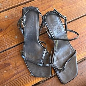 Zara Leather Sandals with heel size 35 (fits 36 foot)